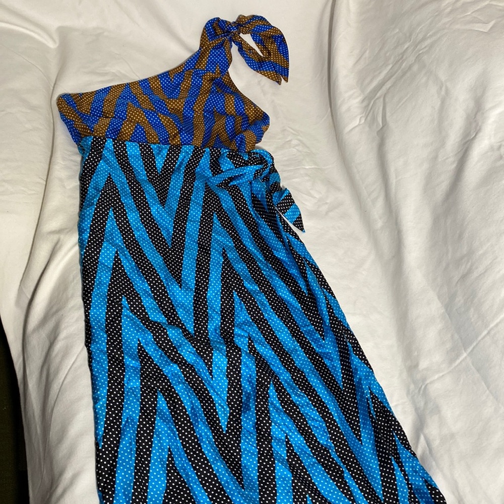 DIANE VON FURSTENBERG (DVF) One Shoulder Chevron Silk Dress